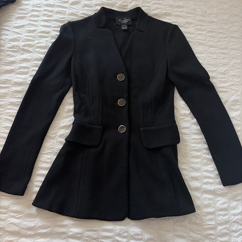 St. John Classic Black Blazer with Button Detail